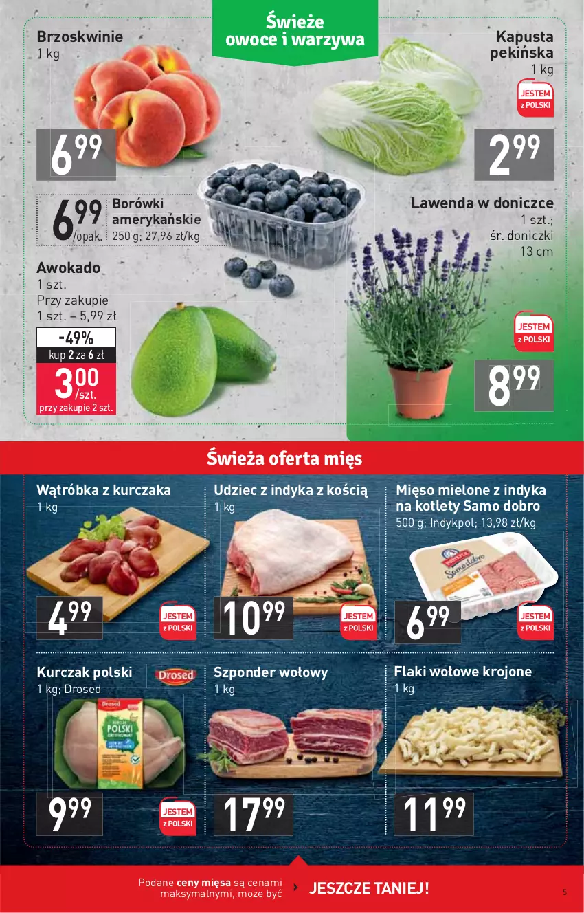 Gazetka promocyjna Stokrotka - Supermarket - ważna 17.06 do 23.06.2021 - strona 5 - produkty: Brzoskwinie, Flaki, Flaki wołowe, Kotlet, Kurczak, Mięso, Mięso mielone, Szponder wołowy, Udziec z indyka