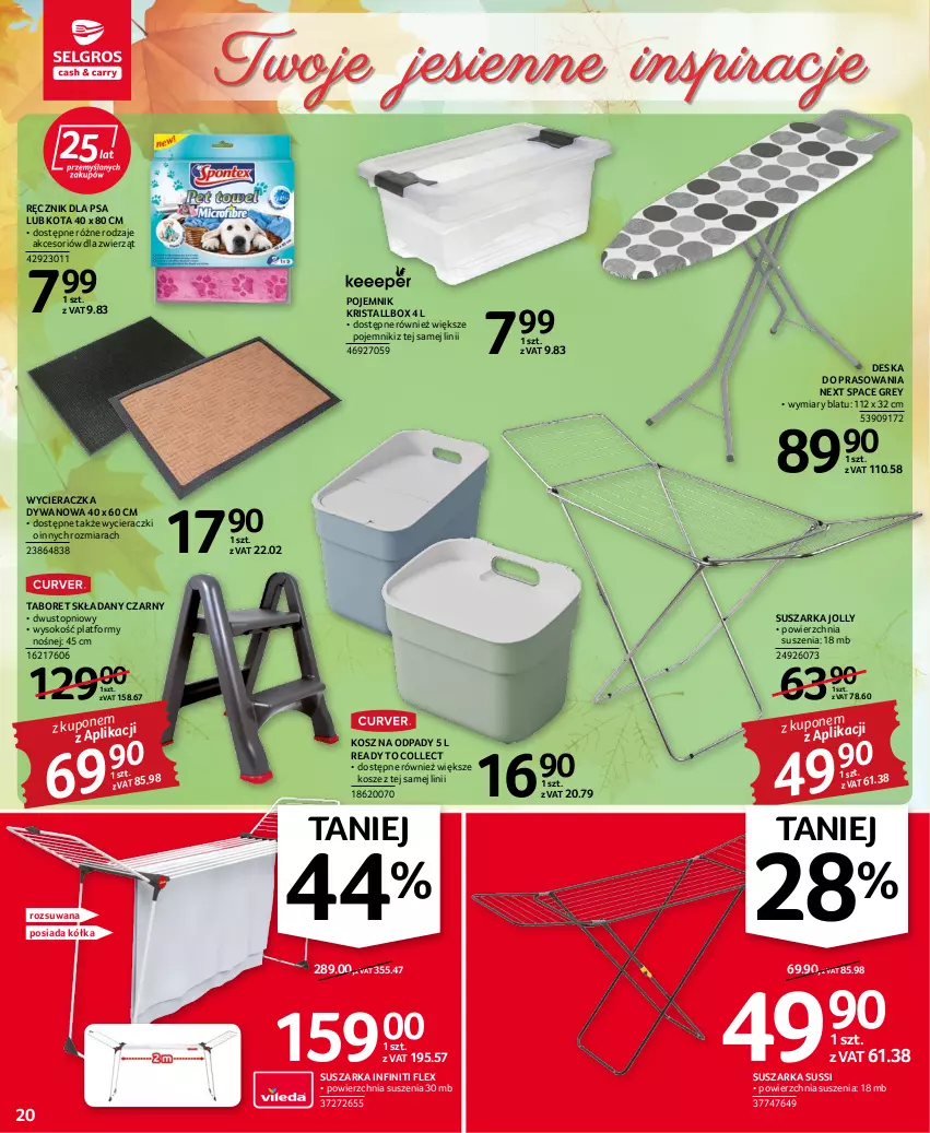 Gazetka promocyjna Selgros - Oferta przemysłowa - ważna 22.09 do 05.10.2022 - strona 20 - produkty: Deska do prasowania, Dywan, Kosz, Kosz na odpady, Pojemnik, Ręcznik, Sok, Suszarka, Taboret, Taboret składany, Top, Wycieraczka