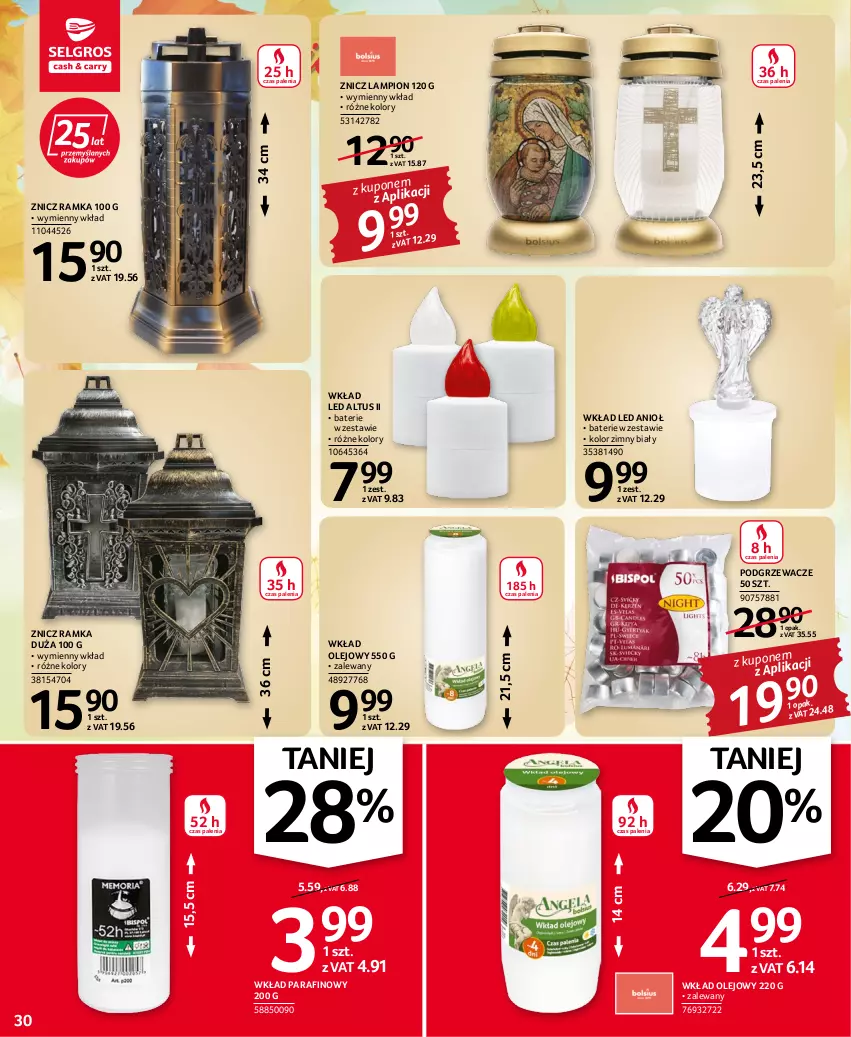 Gazetka promocyjna Selgros - Oferta przemysłowa - ważna 22.09 do 05.10.2022 - strona 30 - produkty: Lampion, Olej, Podgrzewacze, Ramka, Wkład olejowy, Znicz