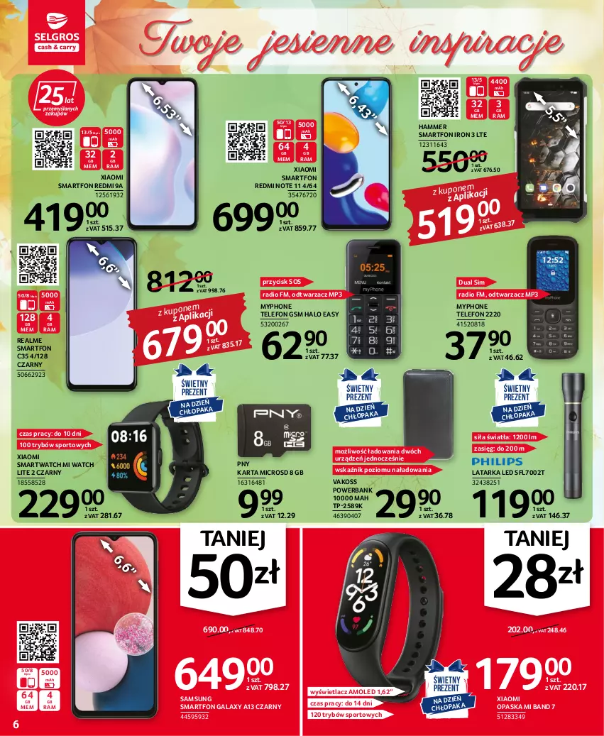 Gazetka promocyjna Selgros - Oferta przemysłowa - ważna 22.09 do 05.10.2022 - strona 6 - produkty: Amol, Gala, Halo, Latarka, Latarka LED, MyPhone, Opaska, Por, Powerbank, Redmi Note, Samsung, Smartfon, Smartwatch, Sos, Sport, Tarka, Telefon