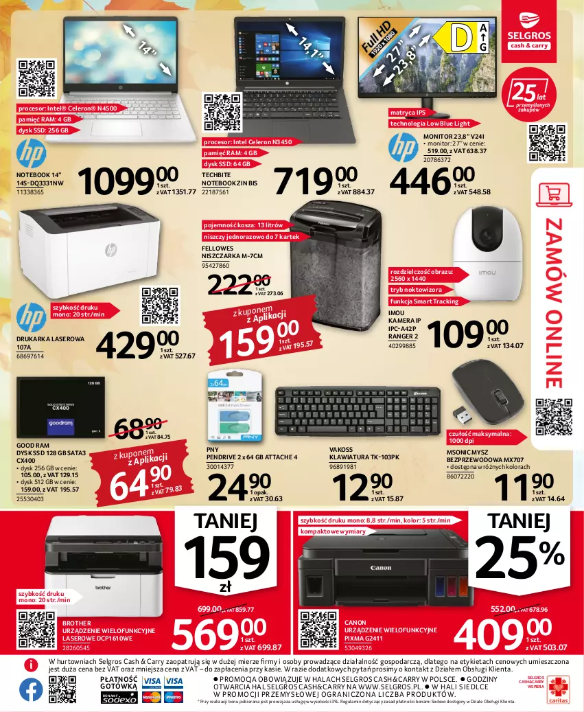 Gazetka promocyjna Selgros - Oferta przemysłowa - ważna 22.09 do 05.10.2022 - strona 7 - produkty: Brother, Canon, Drukarka, Gra, Intel, Kamera, Klawiatura, Kosz, LG, Monitor, Mysz, Mysz bezprzewodowa, Niszczarka, Notebook, Obraz, Pendrive, Procesor, Ser, Sok, Urządzenie wielofunkcyjne