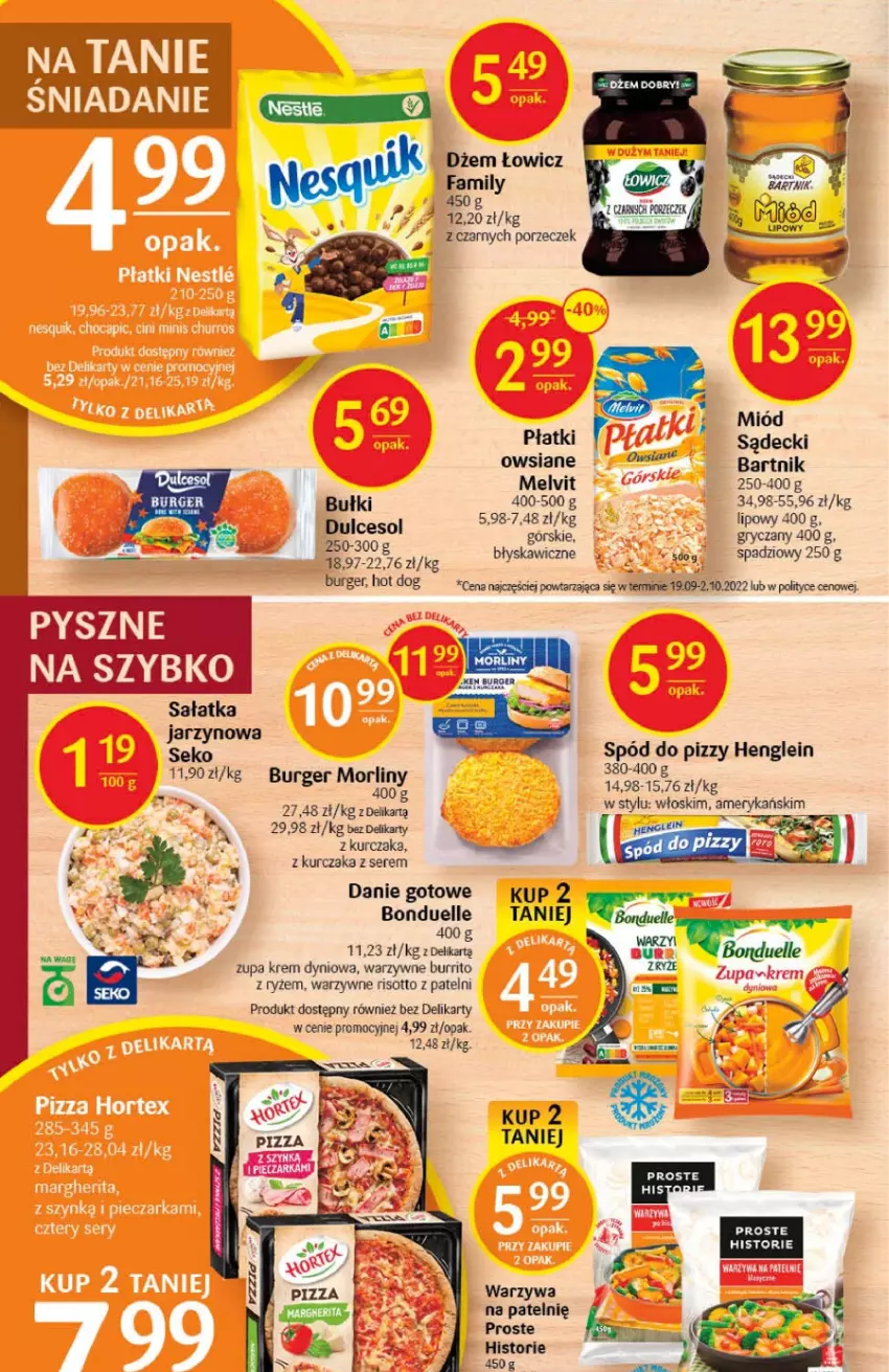 Gazetka promocyjna Delikatesy Centrum - Gazetka DC45 - ważna 17.11 do 23.11.2022 - strona 18 - produkty: Bonduelle, Burger, Danie gotowe, Dżem, Gry, Hot dog, Kurczak, Melvit, Miód, Por, Ryż, Sałat, Sałatka, SEKO, Ser, Spód do pizzy, Warzywa, Zupa