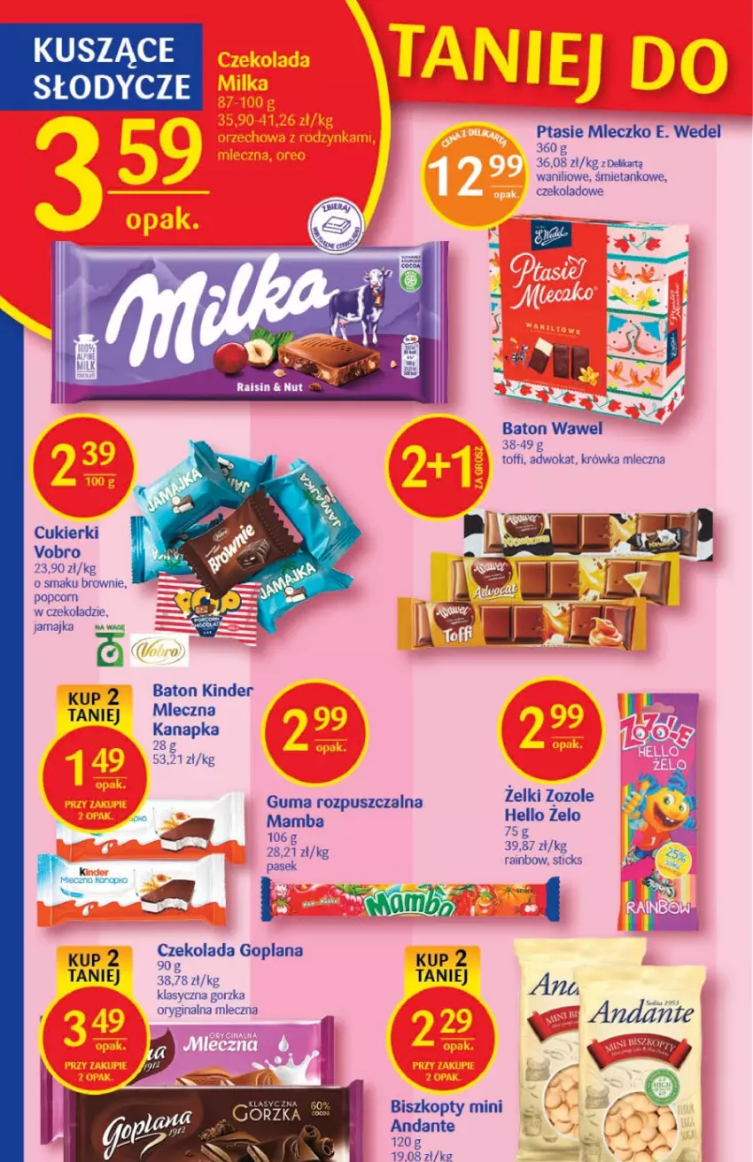 Gazetka promocyjna Delikatesy Centrum - Gazetka DC45 - ważna 17.11 do 23.11.2022 - strona 22 - produkty: Baton, Biszkopty, Brownie, Cukier, Cukierki, E. Wedel, Gin, Goplana, Guma rozpuszczalna, Kinder, LANA, Mamba, Mleczko, Mleczna kanapka, Pasek, Ptasie mleczko, Wawel