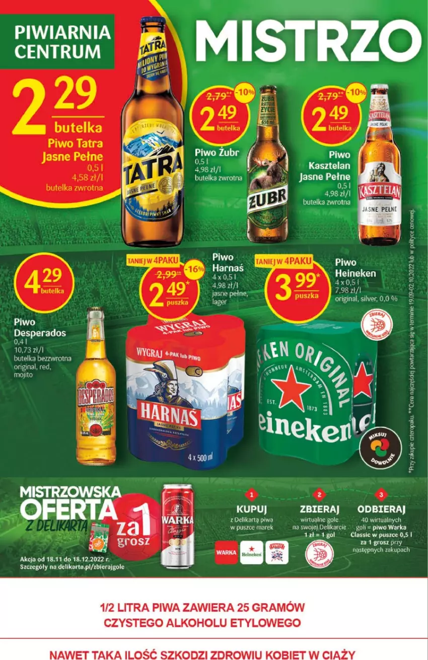 Gazetka promocyjna Delikatesy Centrum - Gazetka DC45 - ważna 17.11 do 23.11.2022 - strona 4 - produkty: Desperados, Gin, Gra, Heineken, Kasztelan, Piwa, Piwo, Rum, Warka