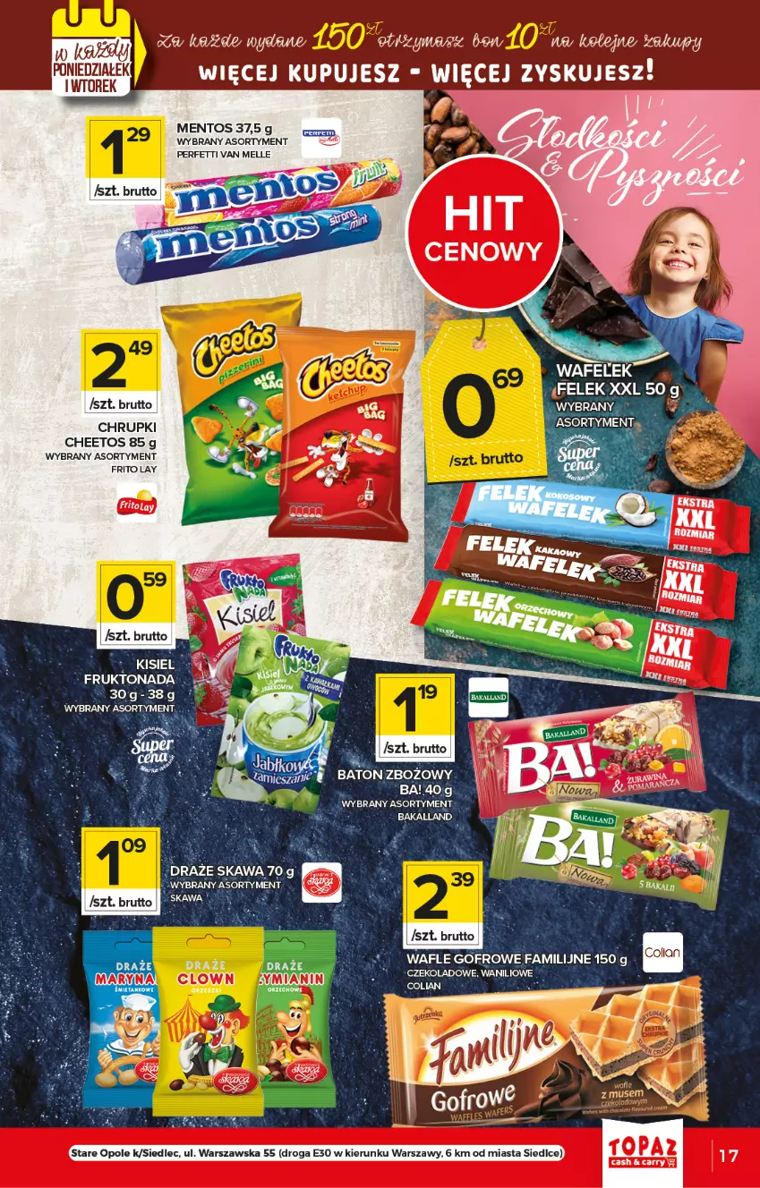 Gazetka promocyjna Topaz - Gazetka - ważna 15.04 do 21.04.2021 - strona 17 - produkty: Cheetos, Chrupki, Fa, Kawa, Mentos, Wafelek, Wafle