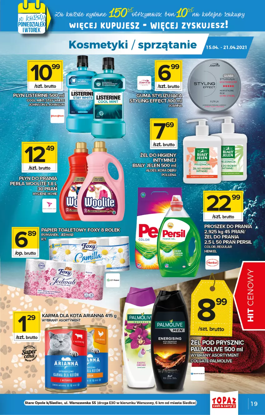 Gazetka promocyjna Topaz - Gazetka - ważna 15.04 do 21.04.2021 - strona 19 - produkty: Colgate, Foxy, Joanna, LG, Listerine, Palmolive, Papier, Papier toaletowy, Persil