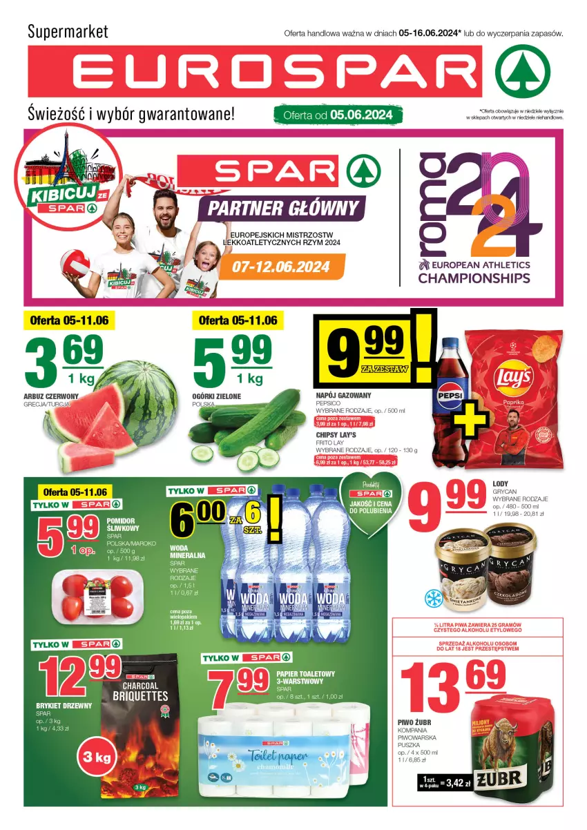 Gazetka promocyjna Spar - EuroSpar - ważna 02.06 do 12.06.2024 - strona 1 - produkty: Arbuz, Brykiet drzewny, Chipsy, Gry, Lody, Napój, Napój gazowany, Pepsi, Piwo