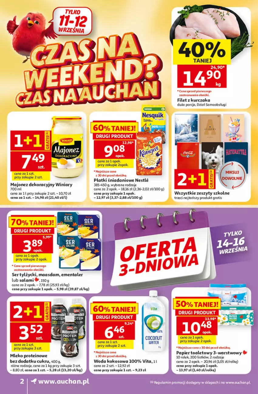 Gazetka promocyjna Auchan - Gazetka 30 Lat Supermarket Auchan - ważna 10.09 do 16.09.2026 - strona 2 - produkty: Danio, Ementaler, Fa, Gra, Kokos, Maasdam, Majonez, Mleko, Papier, Papier toaletowy, Salami, Ser, Ser tylżycki, Winiary, Woda