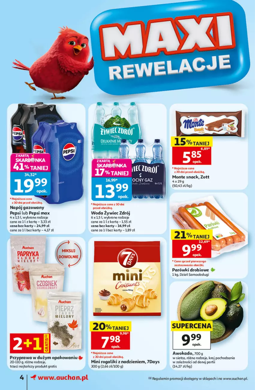 Gazetka promocyjna Auchan - Gazetka 30 Lat Supermarket Auchan - ważna 10.09 do 16.09.2026 - strona 4 - produkty: Gra, Monte, Parówki, Pepsi, Pepsi max, Rogal, Woda, Zott