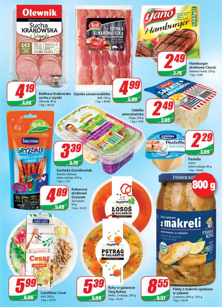 Gazetka promocyjna Dino - Gazetka - ważna 22.06 do 28.06.2022 - strona 15 - produkty: Bell, Burger, Gala, Gry, Hamburger, Kabanos, Kiełbasa, Kiełbasa krakowska, Lisner, Olewnik, Pastella, Pstrąg, Szynka, Tarczyński