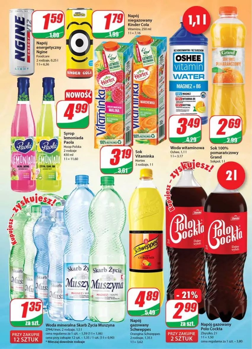 Gazetka promocyjna Dino - Gazetka - ważna 22.06 do 28.06.2022 - strona 2 - produkty: Gin, Gra, Hoop, Hortex, Inka, Kinder, Lemoniada, Mus, Napój, Napój gazowany, Napój niegazowany, Oshee, Paola, Schweppes, Sok, Syrop, Szyna, Woda, Woda mineralna