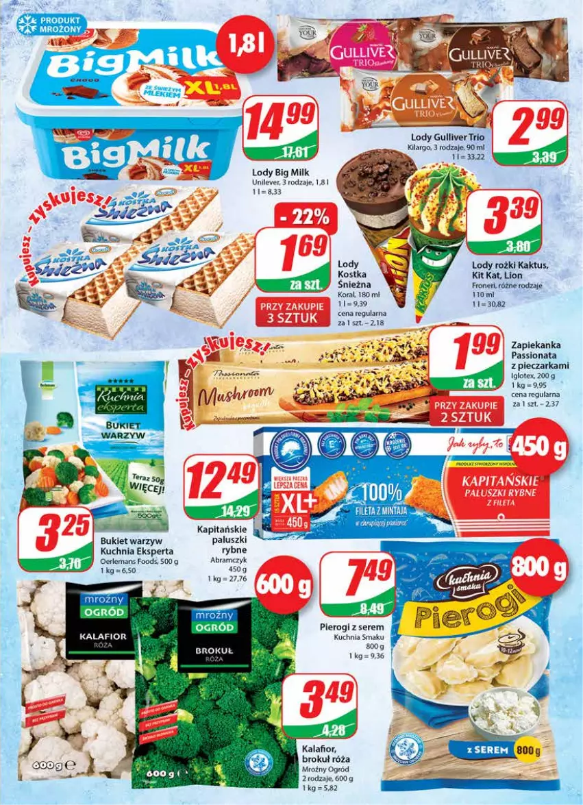 Gazetka promocyjna Dino - Gazetka - ważna 22.06 do 28.06.2022 - strona 9 - produkty: Bukiet, Bukiet warzyw, Kaktus, Kalafior, Kit Kat, Kuchnia, Lion, Lody, Mintaj, Ogród, Piec, Pieczarka, Pierogi, Róża, Ser, Zapiekanka