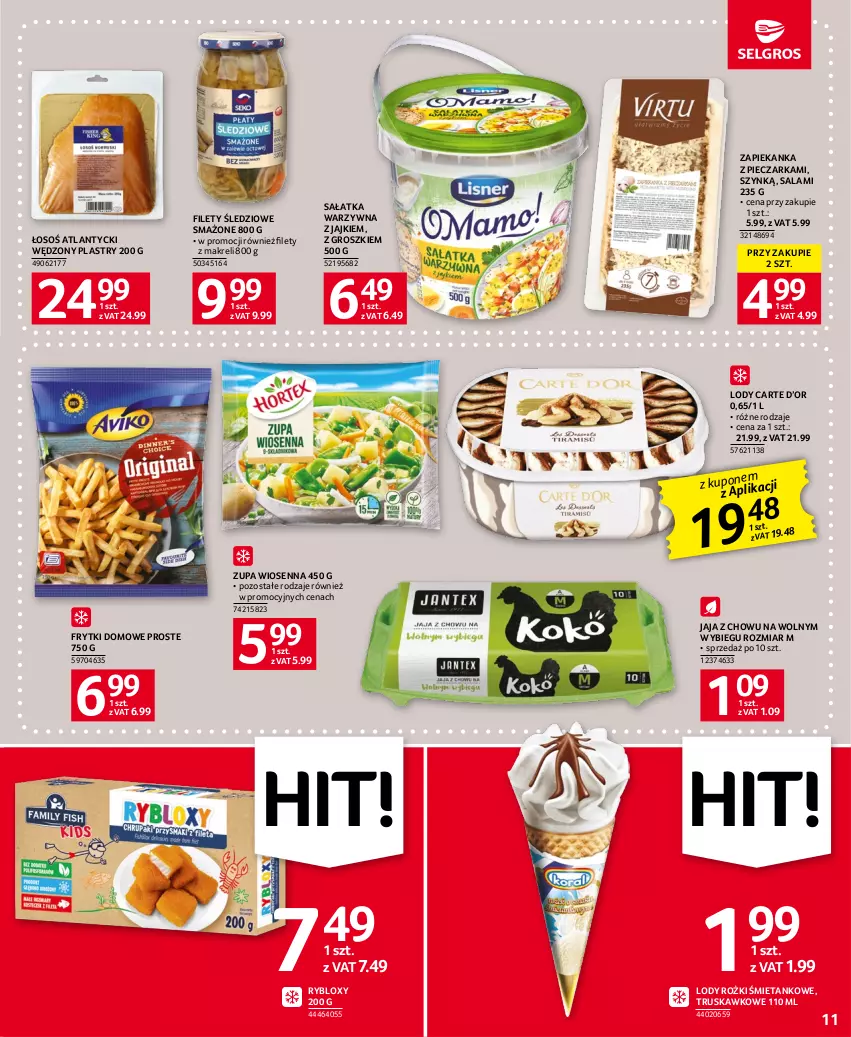 Gazetka promocyjna Selgros - Oferta spożywcza - ważna 15.06 do 28.06.2023 - strona 11 - produkty: Frytki, Jaja, Lody, Piec, Pieczarka, Salami, Sałat, Sałatka, Sałatka warzywna, Zapiekanka, Zupa