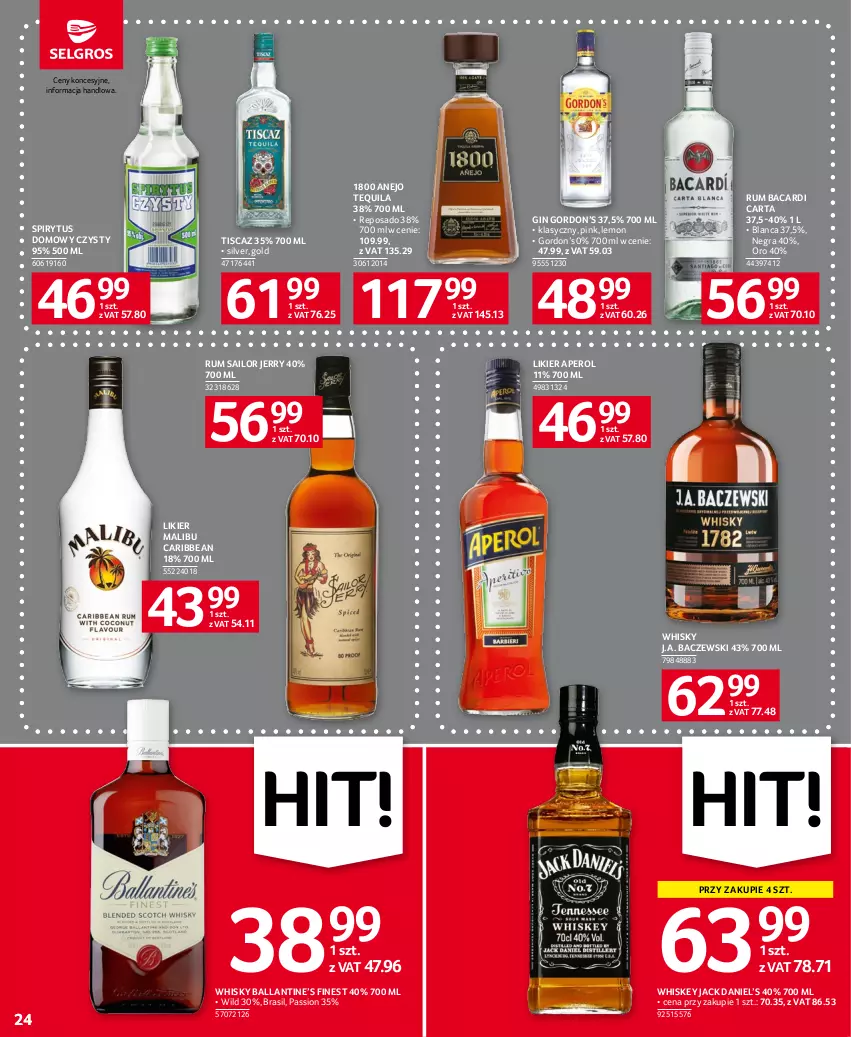 Gazetka promocyjna Selgros - Oferta spożywcza - ważna 15.06 do 28.06.2023 - strona 24 - produkty: Aperol, Bacardi, Gin, Gra, Likier, Malibu, Rum, Tequila, Whiskey, Whisky