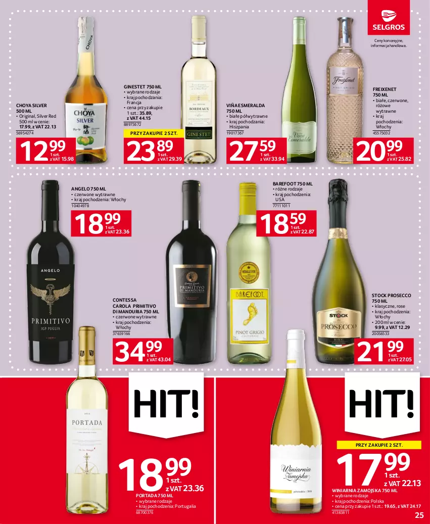 Gazetka promocyjna Selgros - Oferta spożywcza - ważna 15.06 do 28.06.2023 - strona 25 - produkty: Barefoot, Gin, Por, Portada, Prosecco, Stock, Winiarnia Zamojska