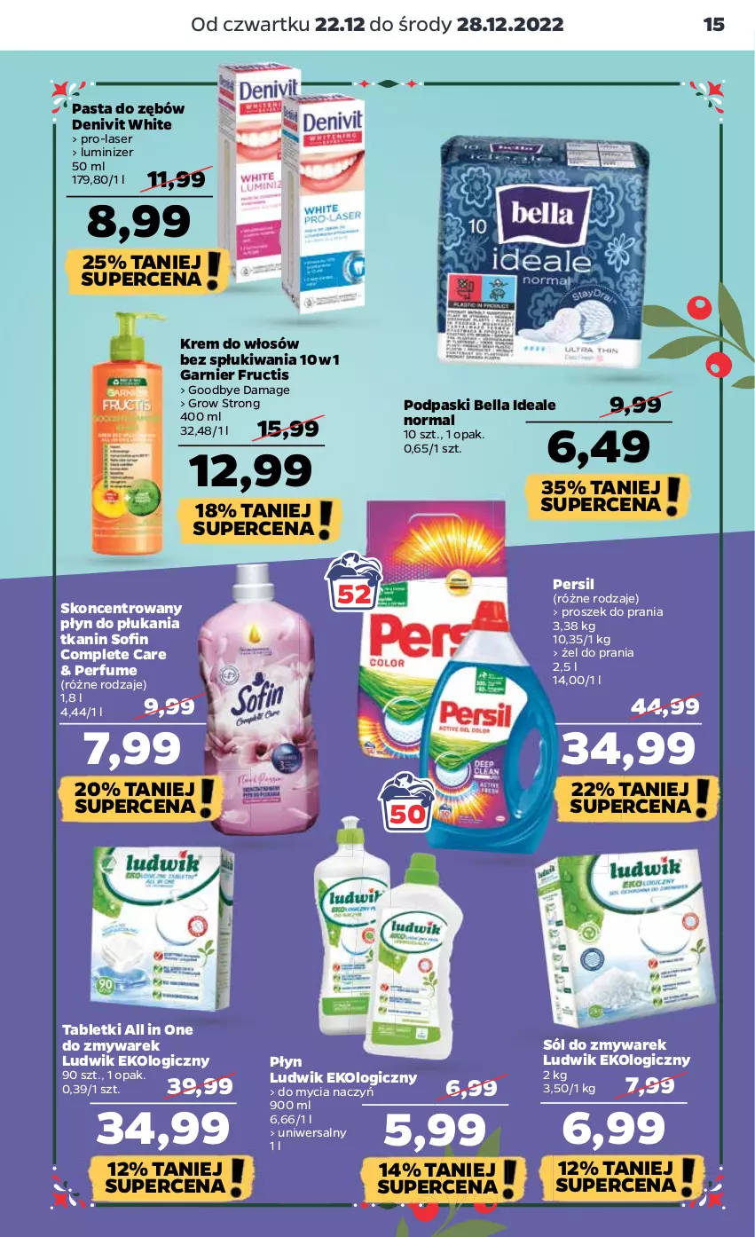 Gazetka promocyjna Netto - Artykuły spożywcze - ważna 22.12 do 28.12.2022 - strona 15 - produkty: Bell, Bella, Denivit, Do mycia naczyń, Fructis, Garnier, Ludwik, Pasta do zębów, Perfum, Persil, Płyn do płukania, Podpaski, Proszek do prania, Ser, Sól, Tablet