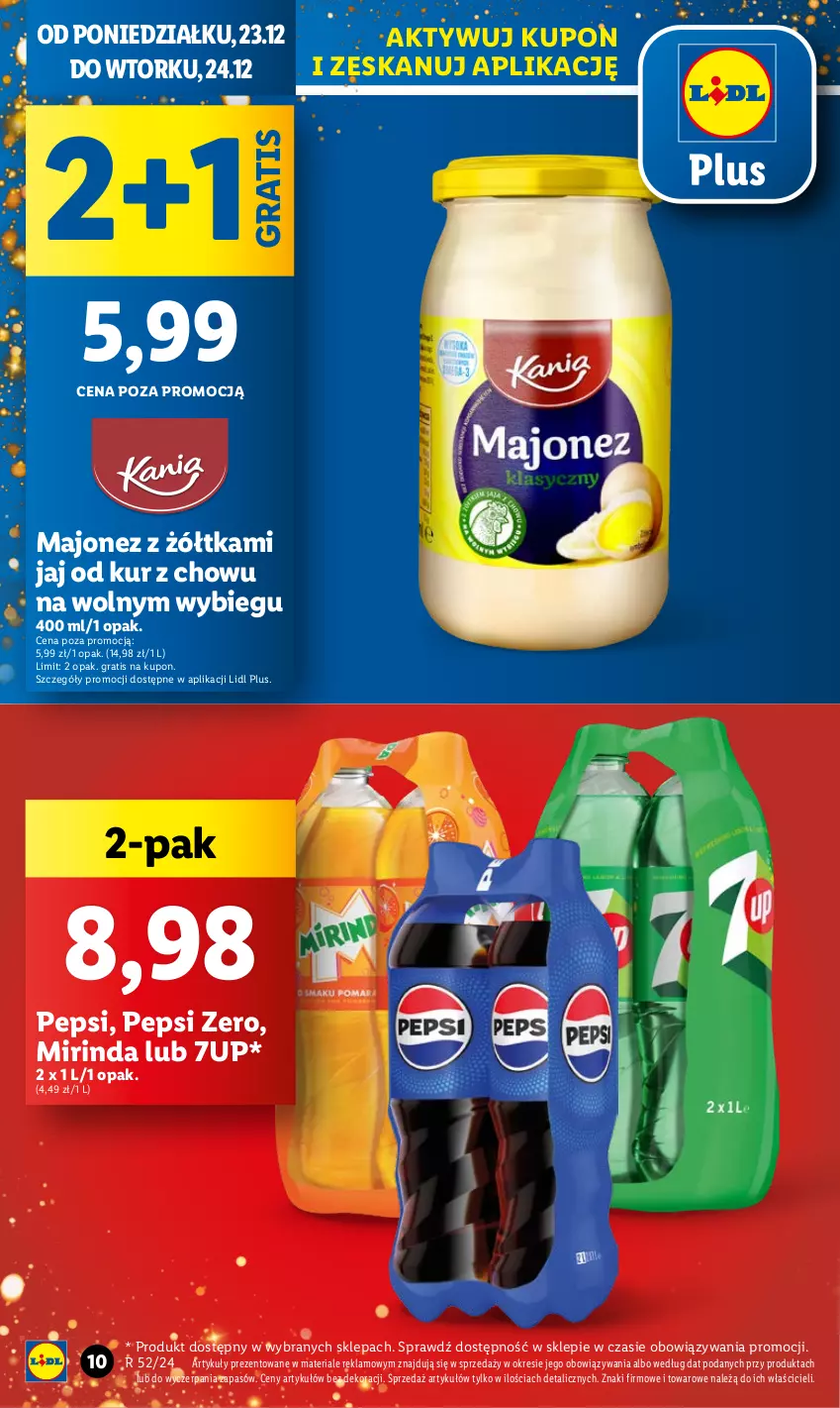 Gazetka promocyjna Lidl - GAZETKA - ważna 23.12 do 24.12.2024 - strona 10 - produkty: 7up, Gra, Majonez, Mirinda, Pepsi