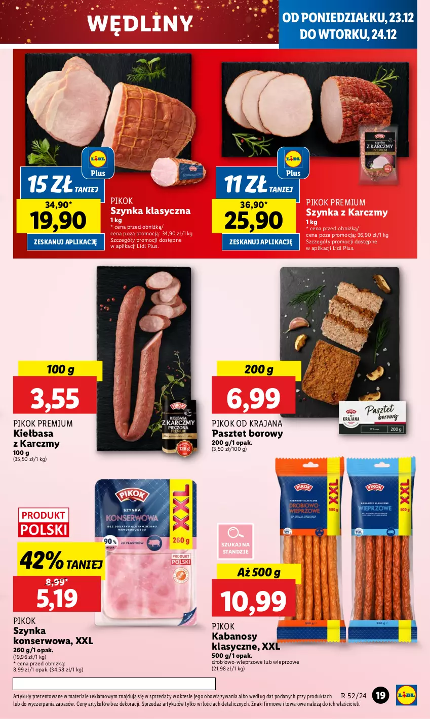 Gazetka promocyjna Lidl - GAZETKA - ważna 23.12 do 24.12.2024 - strona 23 - produkty: Kabanos, Kiełbasa, Pasztet, PIKOK, Ser, Szynka, Szynka konserwowa