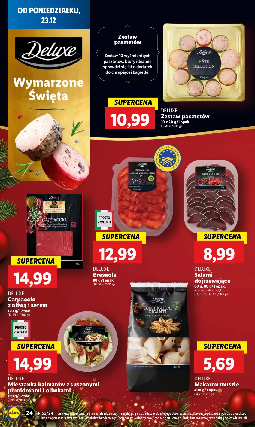 Gazetka promocyjna Lidl - GAZETKA - ważna 23.12 do 24.12.2024 - strona 30 - produkty: Bresaola, Carpaccio, Kalmar, Makaron, Mus, Pasztet, Salami, Ser