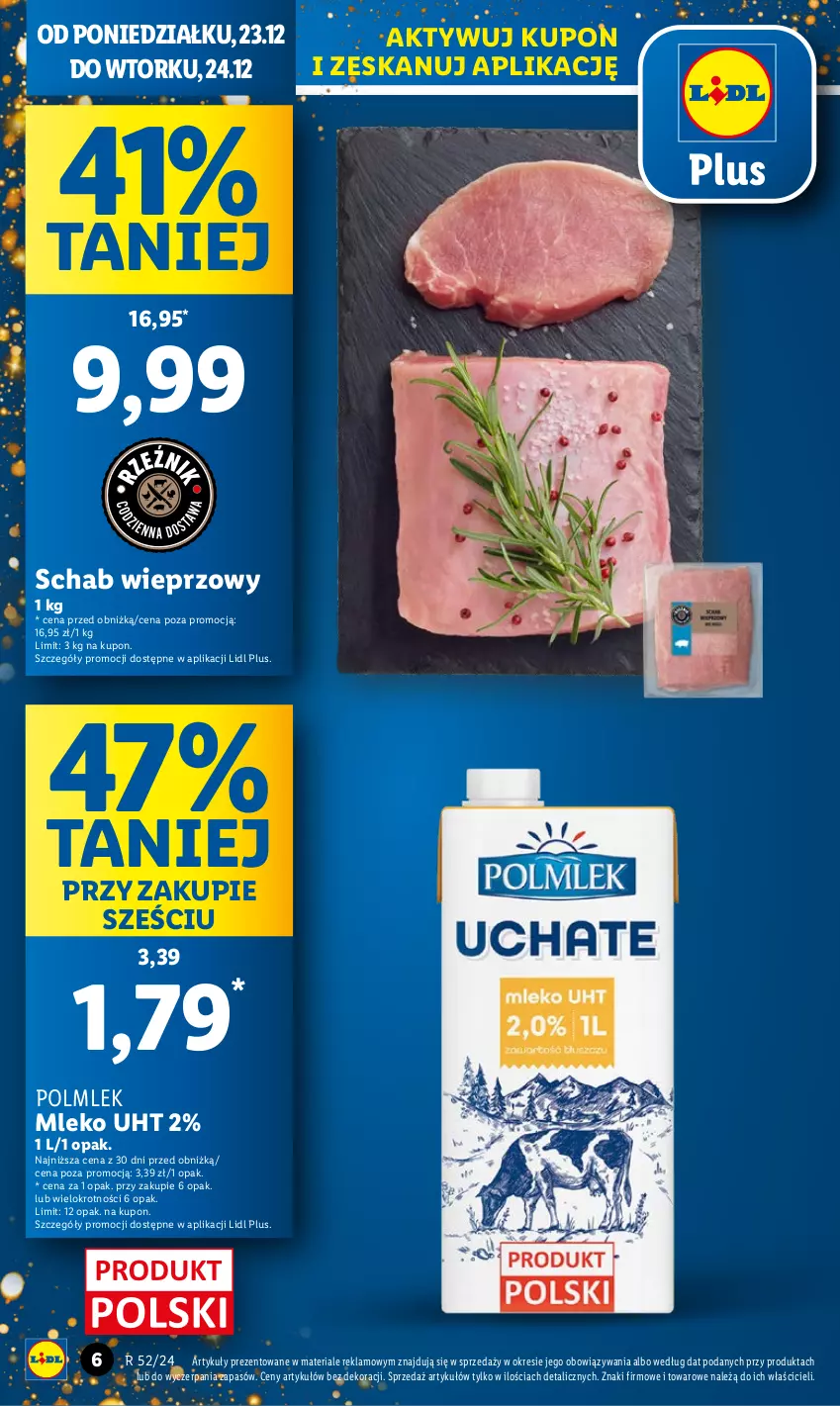 Gazetka promocyjna Lidl - GAZETKA - ważna 23.12 do 24.12.2024 - strona 6 - produkty: Mleko, POLMLEK, Schab wieprzowy