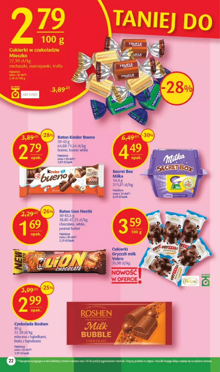 Gazetka promocyjna Delikatesy Centrum - Gazetka DC14 - ważna 11.04 do 19.04.2023 - strona 22 - produkty: Baton, Cukier, Cukierki, Czekolada, Gry, Kinder, Kinder Bueno, Lion, Milka, Rum