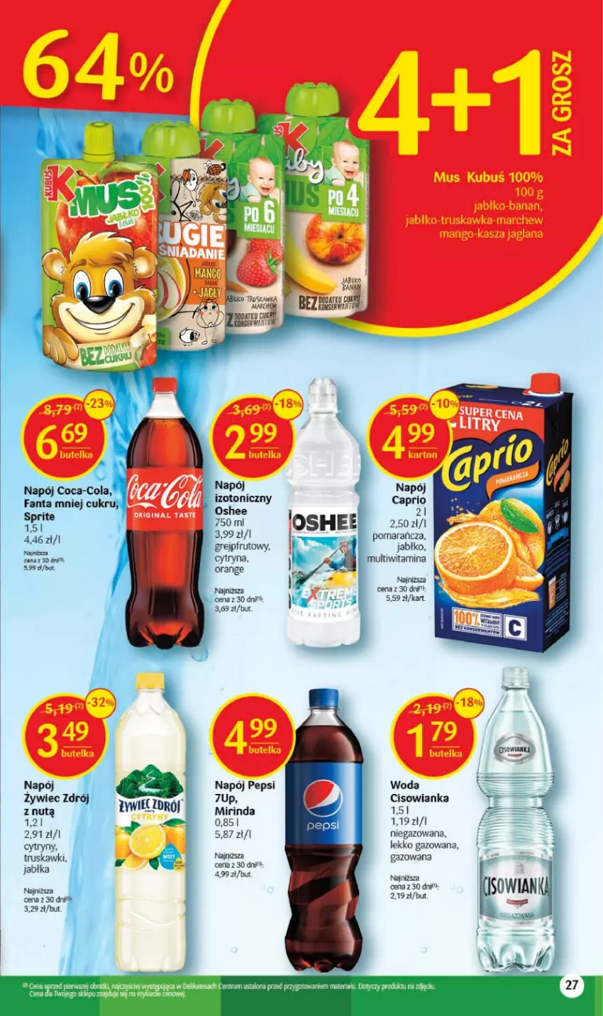 Gazetka promocyjna Delikatesy Centrum - Gazetka DC14 - ważna 11.04 do 19.04.2023 - strona 27 - produkty: 7up, Cisowianka, Coca-Cola, Cytryny, Fa, Fanta, Grejpfrut, Jabłka, Mirinda, Napój, Oshee, Pepsi, Rum, Truskawki, Woda