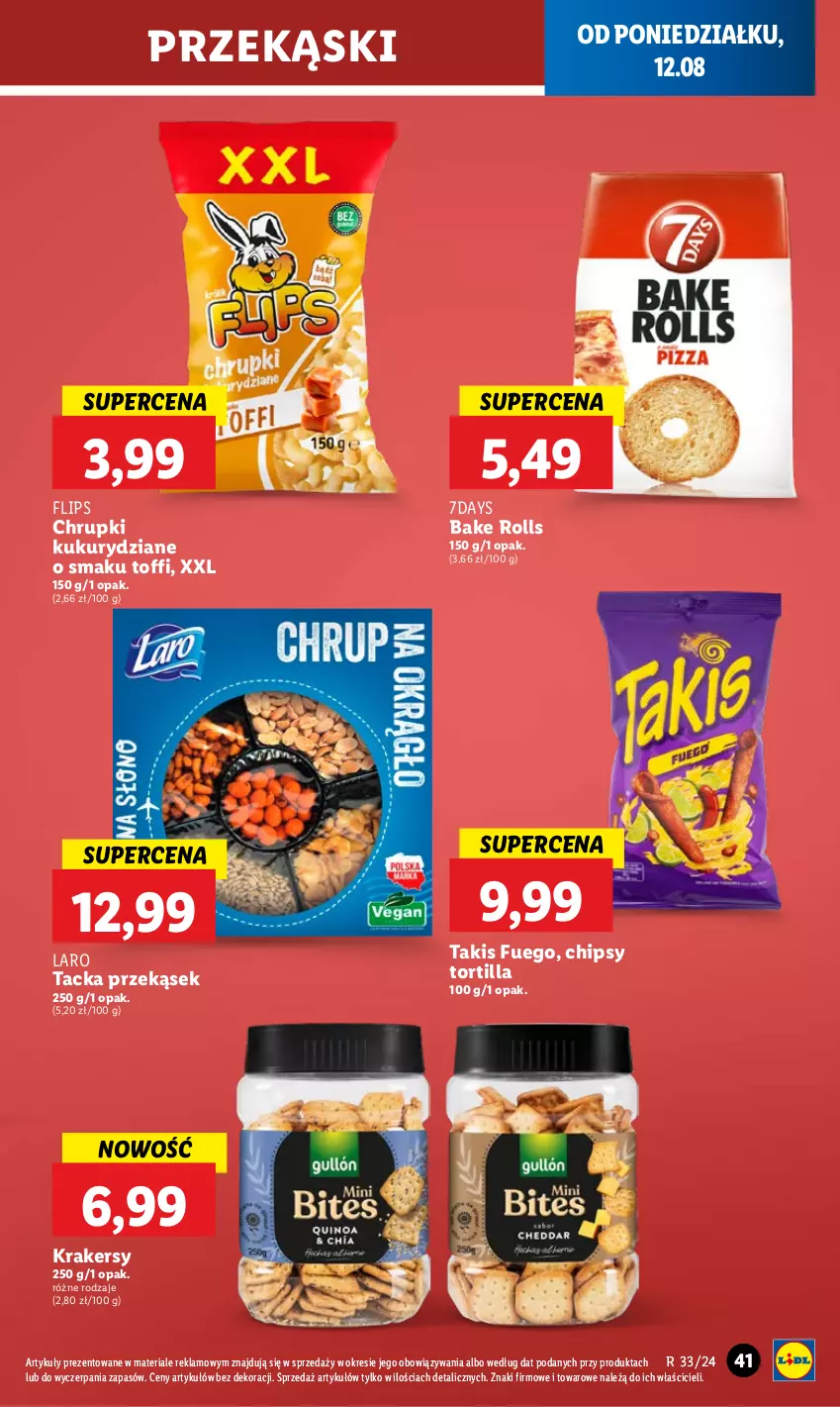 Gazetka promocyjna Lidl - GAZETKA - ważna 12.08 do 14.08.2024 - strona 47 - produkty: Bake Rolls, Chipsy, Chrupki, Krakersy, Tortilla