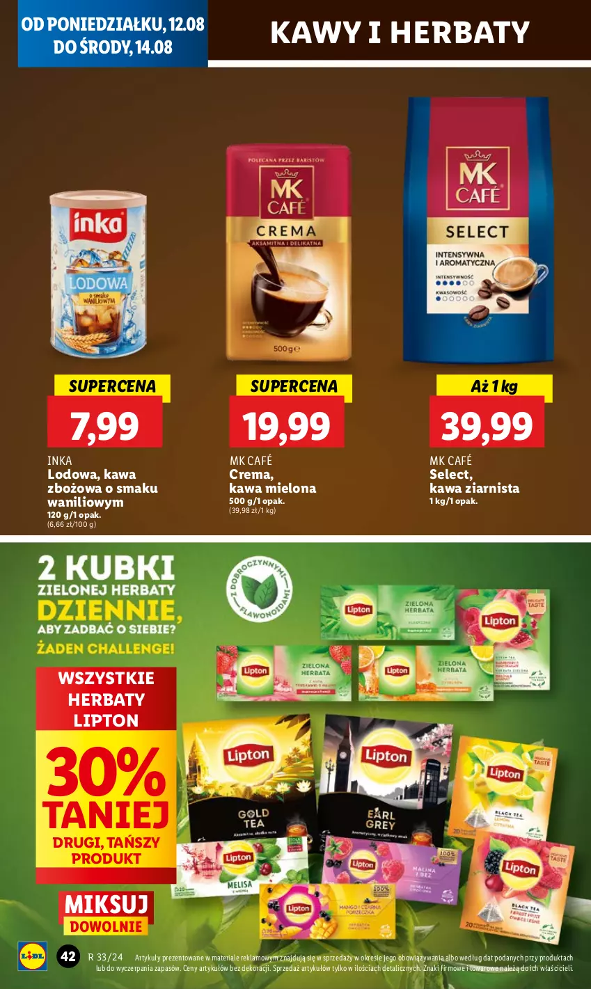 Gazetka promocyjna Lidl - GAZETKA - ważna 12.08 do 14.08.2024 - strona 48 - produkty: Inka, Kawa, Kawa mielona, Kawa zbożowa, Kawa ziarnista, Lipton