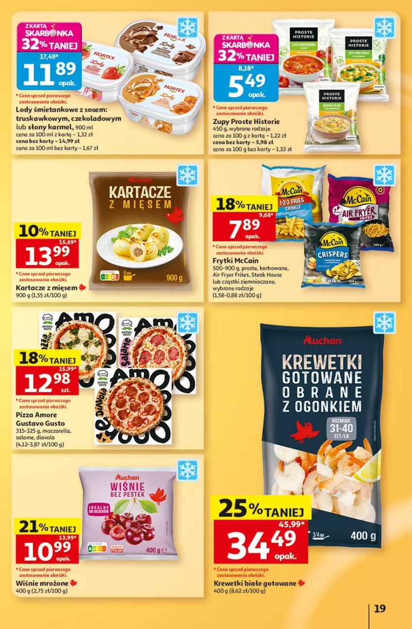 Gazetka promocyjna Auchan - Gazetka 30 Lat Hipermarket Auchan - ważna 03.09 do 09.09.2026 - strona 19 - produkty: Frytki, Krewetki, Lody, McCain, Mozzarella, Pizza, Sos, Stek