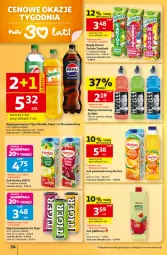 Gazetka promocyjna Auchan - Gazetka 30 Lat Hipermarket Auchan - Gazetka - ważna od 09.09 do 09.09.2026 - strona 24 - produkty: Sok pomarańczowy, Sok, Mus, Napój energetyczny, Mirinda, Pepsi, Sok jabłkowy, Tiger, Napój gazowany, Tymbark, Owoce, Napój, Hortex