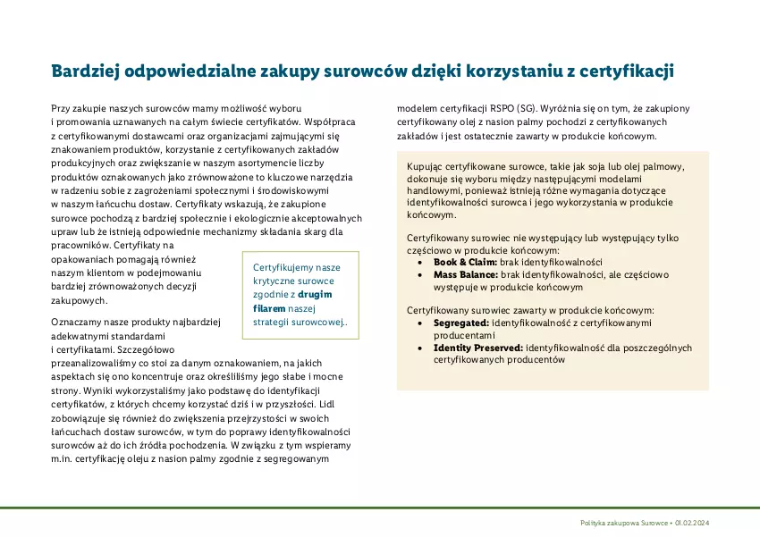 Gazetka promocyjna Lidl - Polityka zakupowa - Surowce - ważna 25.03.2024 do 25.03.2030 - strona 14 - produkty: Olej, Ser