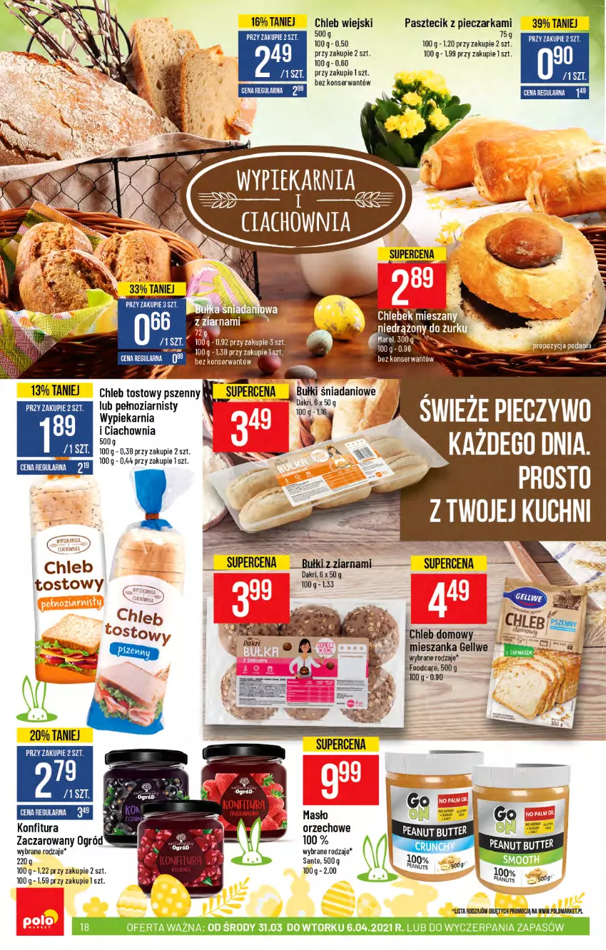 Gazetka promocyjna PoloMarket - Gazetka promocyjna  r - ważna 31.03 do 06.04.2021 - strona 18 - produkty: Chleb, Chleb tostowy, Danio, Konfitura, Masło, Ogród, Pasztecik z pieczarkami, Piec, Pieczarka, Sante, Ser