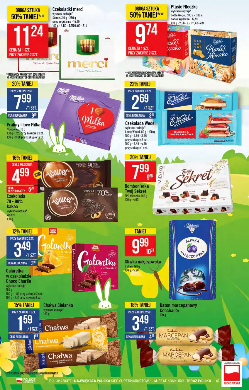 Gazetka promocyjna PoloMarket - Gazetka promocyjna  r - ważna 31.03 do 06.04.2021 - strona 41 - produkty: Baton, Baton marcepanowy, Chałwa, Czekolada, Kakao, Kret, Merci, Milka, Mleczko, Praliny, Ptasie mleczko, Wawel