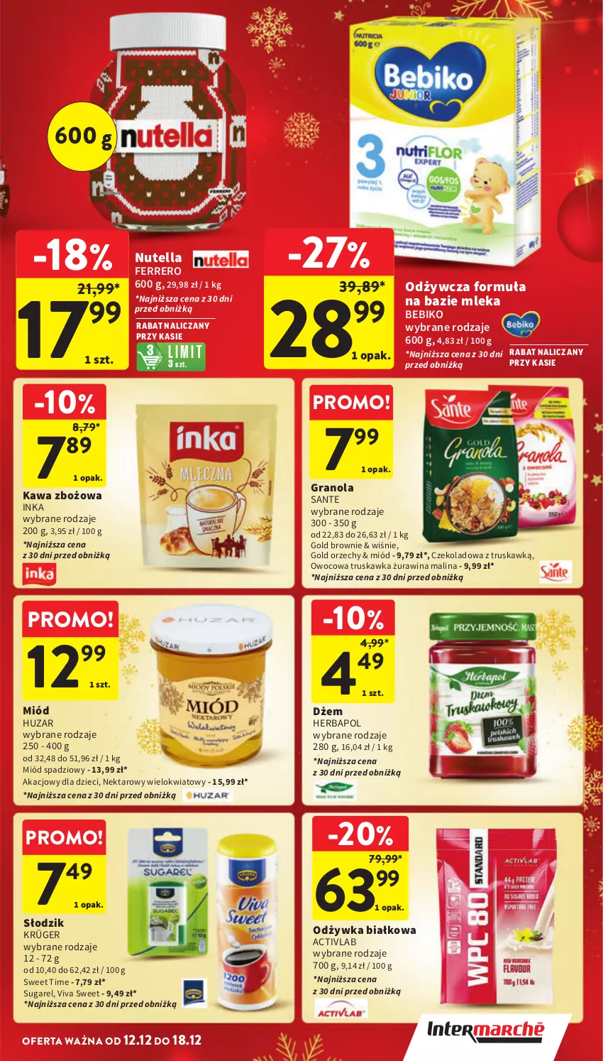 Gazetka promocyjna Intermarche - Gazetka Intermarche - ważna 12.12 do 18.12.2024 - strona 33 - produkty: Bebiko, Brownie, Dżem, Dzieci, Ferrero, Gra, Granola, Herbapol, Inka, Kawa, Kawa zbożowa, Miód, Nektar, Nutella, Odżywka, Sante