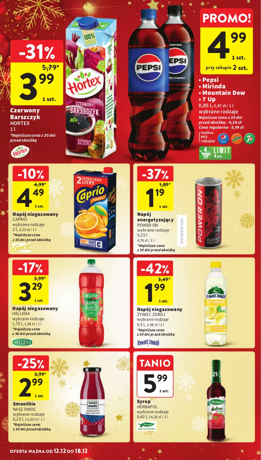 Gazetka promocyjna Intermarche - Gazetka Intermarche - ważna 12.12 do 18.12.2024 - strona 36 - produkty: Hellena, Herbapol, Hortex, Mirinda, Napój, Napój niegazowany, Pepsi, Smoothie, Syrop