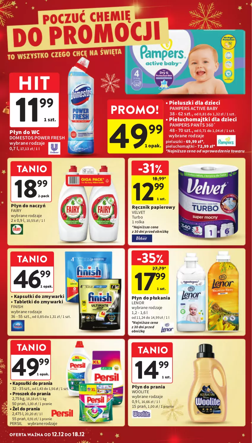 Gazetka promocyjna Intermarche - Gazetka Intermarche - ważna 12.12 do 18.12.2024 - strona 42 - produkty: Domestos, Dzieci, Fa, Fairy, Finish, Kapsułki do prania, Lenor, Majtki, Pampers, Papier, Persil, Pieluchomajtki, Płyn do płukania, Płyn do prania, Płyn do wc, Proszek do prania, Ręcznik, Tablet, Tabletki do zmywarki, Velvet, Woolite, Zmywarki