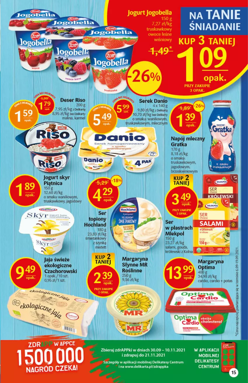 Gazetka promocyjna Delikatesy Centrum - Gazetka DC45 n. fresh - ważna 10.11 do 17.11.2021 - strona 15 - produkty: Bell, Bella, Danio, Deser, Fa, Gouda, Gra, Hochland, Jaja, Jogobella, Jogurt, Królewski, Margaryna, Napój, Napój mleczny, Optima, Piątnica, Salami, Ser, Serek, Słynne