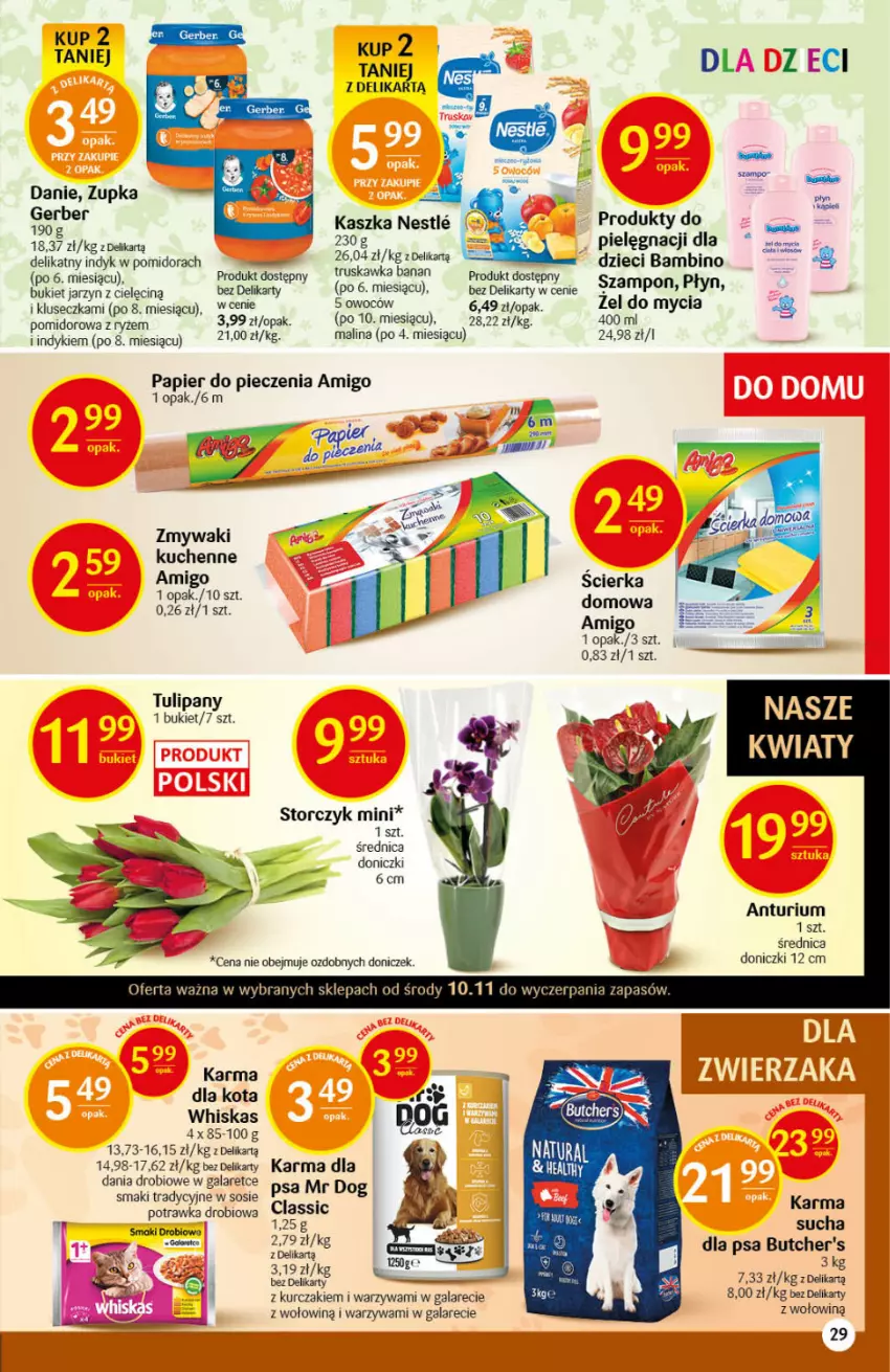 Gazetka promocyjna Delikatesy Centrum - Gazetka DC45 n. fresh - ważna 10.11 do 17.11.2021 - strona 29 - produkty: Bukiet, Butcher's, Dzieci, Gala, Gerber, Kurczak, Papier, Papier do pieczenia, Piec, Ryż, Sos, Storczyk, Szampon, Tulipan, Warzywa, Whiskas