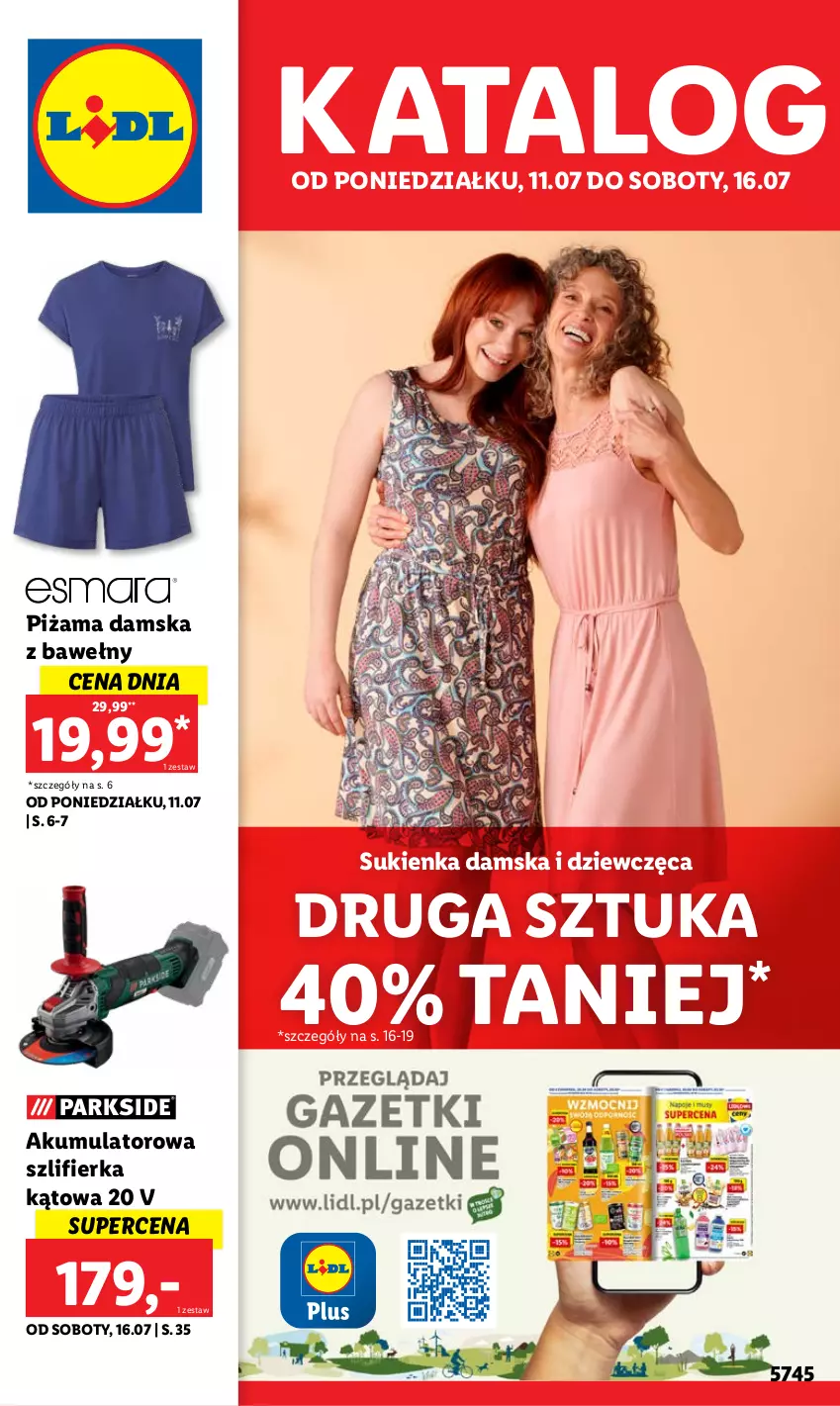 Gazetka promocyjna Lidl - GAZETKA - ważna 11.07 do 16.07.2022 - strona 1 - produkty: Akumulator, Piżama, Sukienka, Szlifierka, Szlifierka kątowa