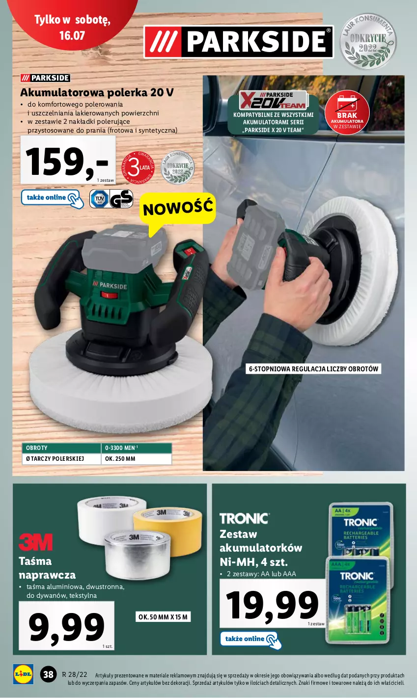 Gazetka promocyjna Lidl - GAZETKA - ważna 11.07 do 16.07.2022 - strona 40 - produkty: Akumulator, Dywan, Lakier, Parkside, Ser, Taśma naprawcza, Top