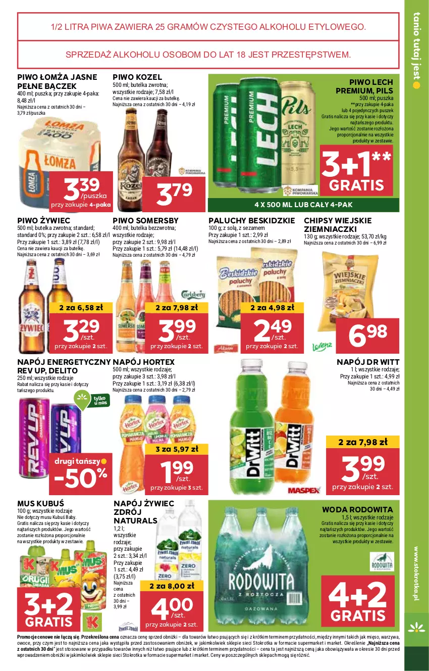 Gazetka promocyjna Stokrotka - Supermarket Opole/Radom - ważna 27.02 do 05.03.2025 - strona 23 - produkty: Beskidzki, Chipsy, Gra, Hortex, Kozel, Kubuś, Lech Premium, Mięso, Mus, Napój, Napój energetyczny, Owoce, Piwa, Piwo, Por, Sezam, Somersby, Warzywa, Woda