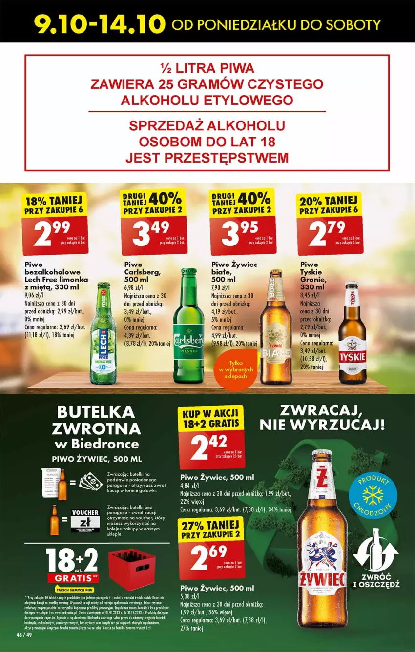 Gazetka promocyjna Biedronka - Od poniedzialku - ważna 09.10 do 14.10.2023 - strona 48 - produkty: Carlsberg, Dron, Limonka, Olej, Piwo, Por, Sok, Tyskie