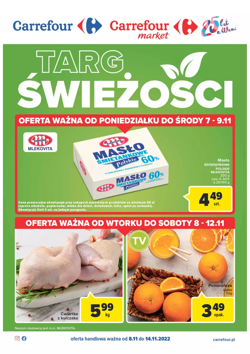 Gazetka promocyjna Carrefour - Gazetka Targ świeżości - ważna 08.11 do 14.11.2022 - strona 1 - produkty: Kurczak, Mleko, Mlekovita