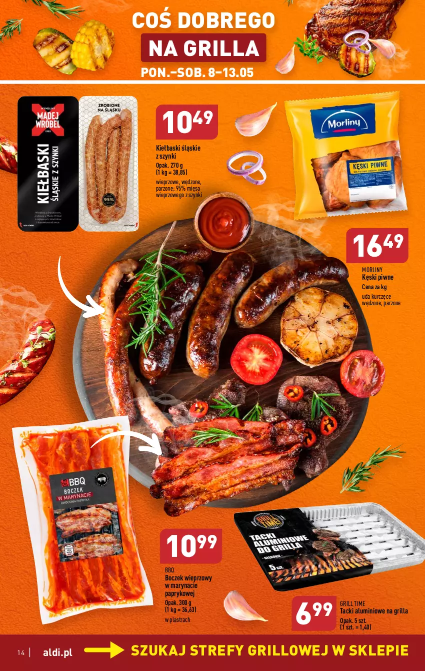 Gazetka promocyjna Aldi - Pełen katalog - ważna 08.05 do 13.05.2023 - strona 14 - produkty: Boczek, Boczek wieprzowy, Grill, Kęski piwne, Kiełbaski śląskie, Morliny