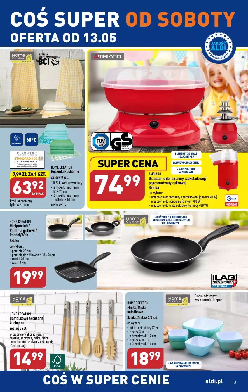 Gazetka promocyjna Aldi - Pełen katalog - ważna 08.05 do 13.05.2023 - strona 31 - produkty: Cedzak, Grill, Makaron, Miska, Patelnia, Patelnia grillowa, Popcorn, Ręcznik, Rondel, Sałat, Szczypce, Wełna