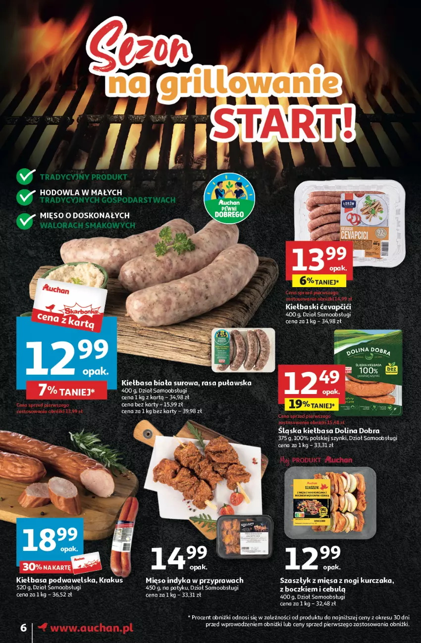 Gazetka promocyjna Auchan - Gazetka Oferty tygodnia! Moje Auchan - ważna 11.04 do 17.04.2024 - strona 6 - produkty: Kiełbasa, Kiełbasa biała, Kiełbasa podwawelska, Krakus, Kurczak, Mięso, Wawel