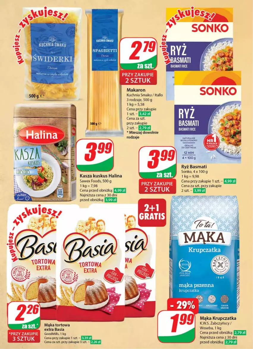 Gazetka promocyjna Dino - Gazetka 11/2024 - ważna 13.03 do 19.03.2024 - strona 20 - produkty: Basia, Kasza, Kuchnia, Kuskus, Mąka, Mąka pszenna, Mąka tortowa, Makaron, Ryż, Ryż basmati, Sonko, Spaghetti, Woseba