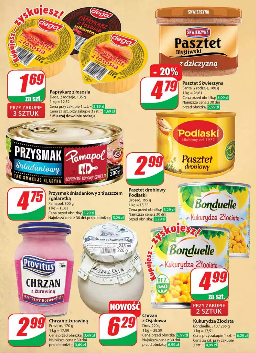 Gazetka promocyjna Dino - Gazetka 11/2024 - ważna 13.03 do 19.03.2024 - strona 21 - produkty: Bonduelle, Chrzan, Danio, Dega, Kukurydza, Papryka, Paprykarz, Pasztet, Podlaski, Sante, Sos