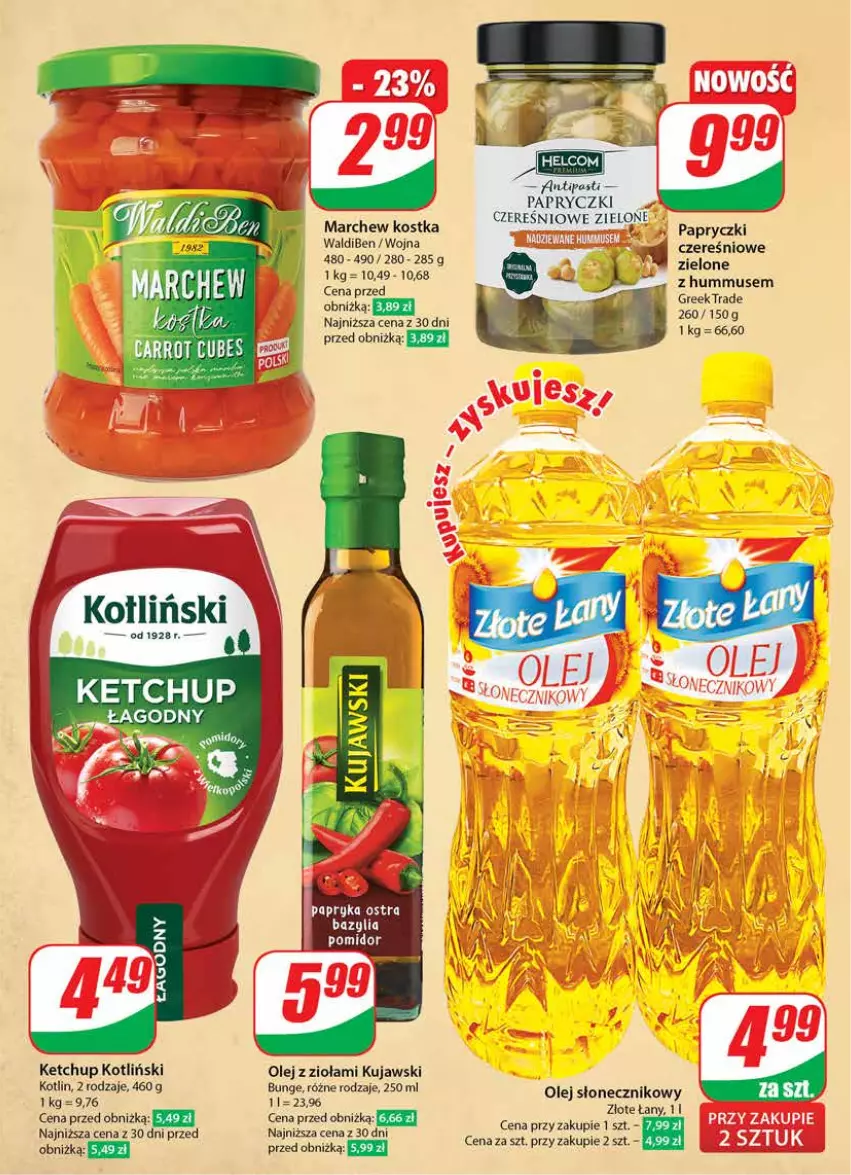 Gazetka promocyjna Dino - Gazetka 11/2024 - ważna 13.03 do 19.03.2024 - strona 23 - produkty: Bazyl, Bazylia, Fa, Hummus, Ketchup, Kiwi, Kotlin, Kujawski, Mus, Olej, Olej słonecznikowy