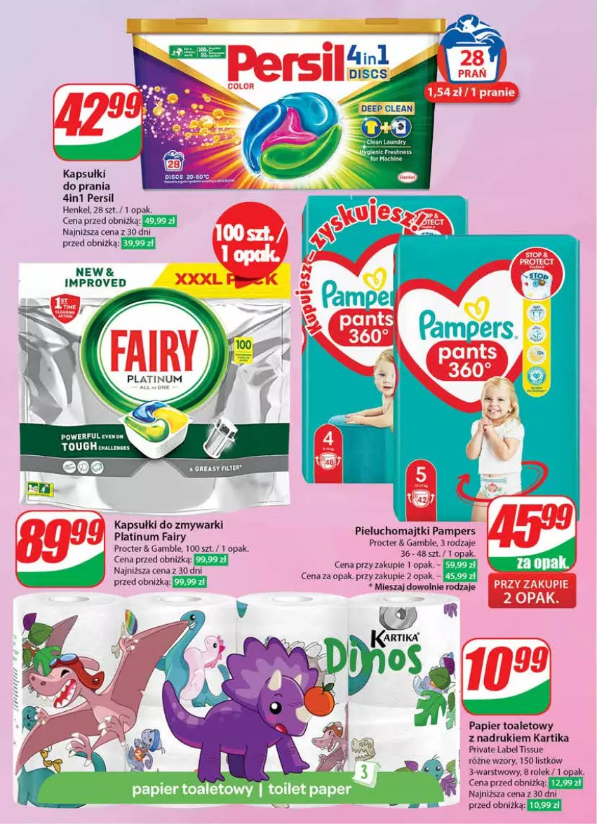 Gazetka promocyjna Dino - Gazetka 11/2024 - ważna 13.03 do 19.03.2024 - strona 62 - produkty: Fa, Fairy, Kapsułki do prania, Majtki, Pampers, Papier, Papier toaletowy, Persil, Pieluchomajtki, Zmywarki